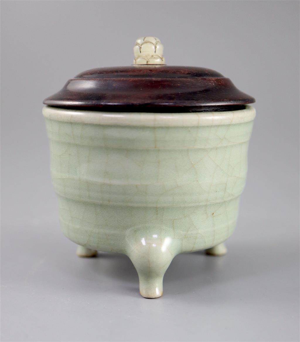 A Chinese Guan type tripod censer, 8.2cm diameter